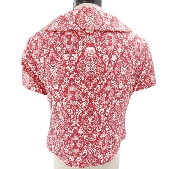 Loft red & white cotton matelasse short sleeve jacket w/ peter pan collar size 6 - Picture 11 of 15